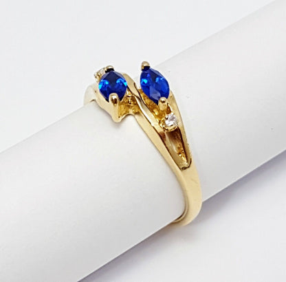 14K Solid Yellow Gold Designer Cubic Zirconia & Synthetic Sapphire Ring