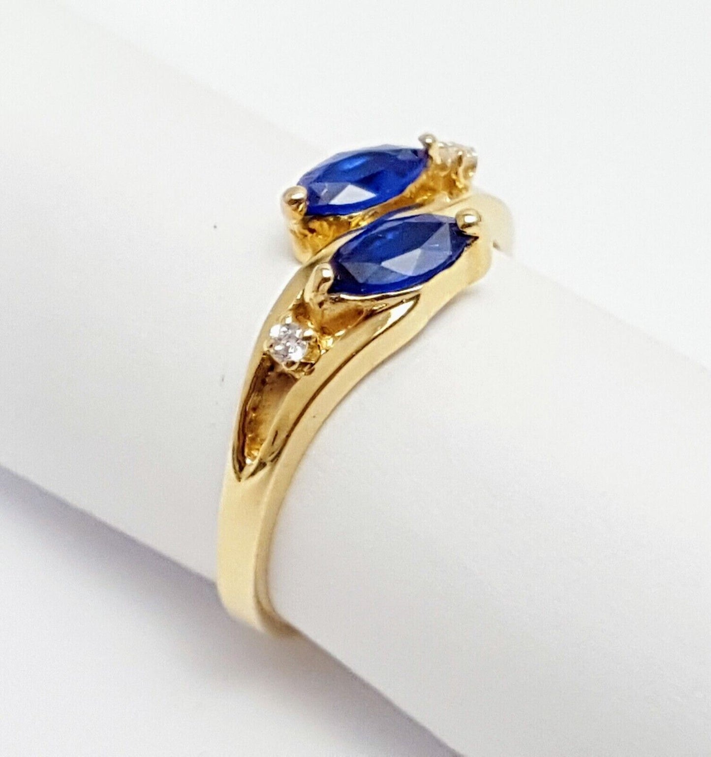 14K Solid Yellow Gold Designer Cubic Zirconia & Synthetic Sapphire Ring