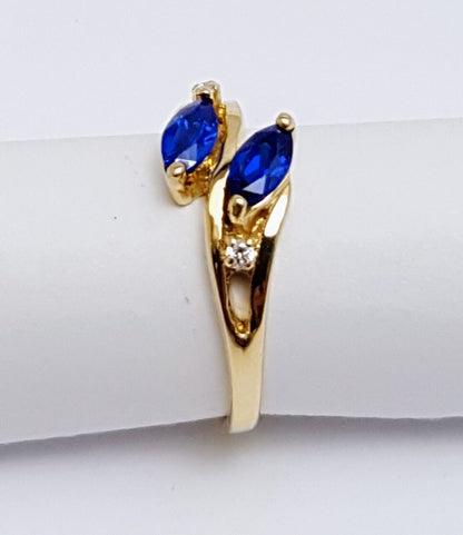 14K Solid Yellow Gold Designer Cubic Zirconia & Synthetic Sapphire Ring