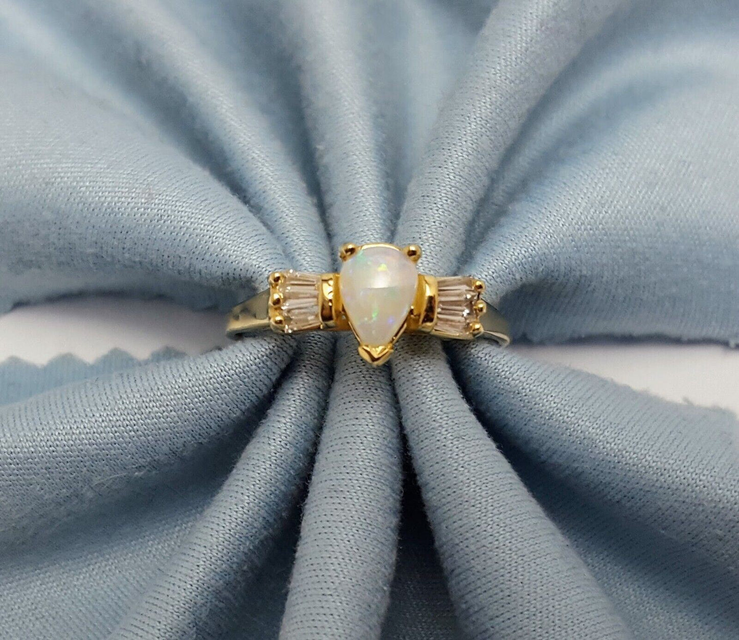 14K  Solid Yellow Gold Designer Opal & Cubic Zirconia Ring