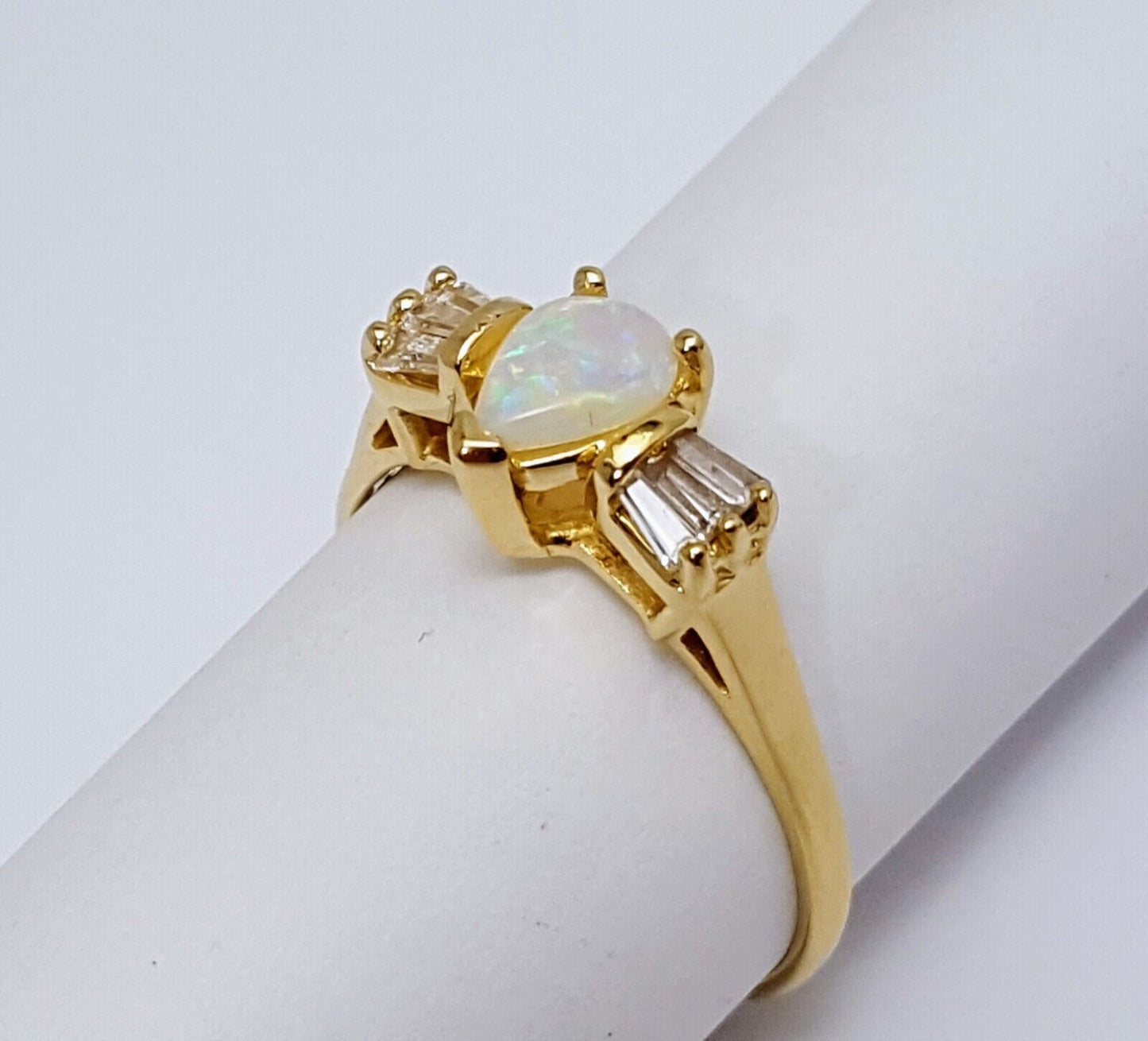 14K  Solid Yellow Gold Designer Opal & Cubic Zirconia Ring