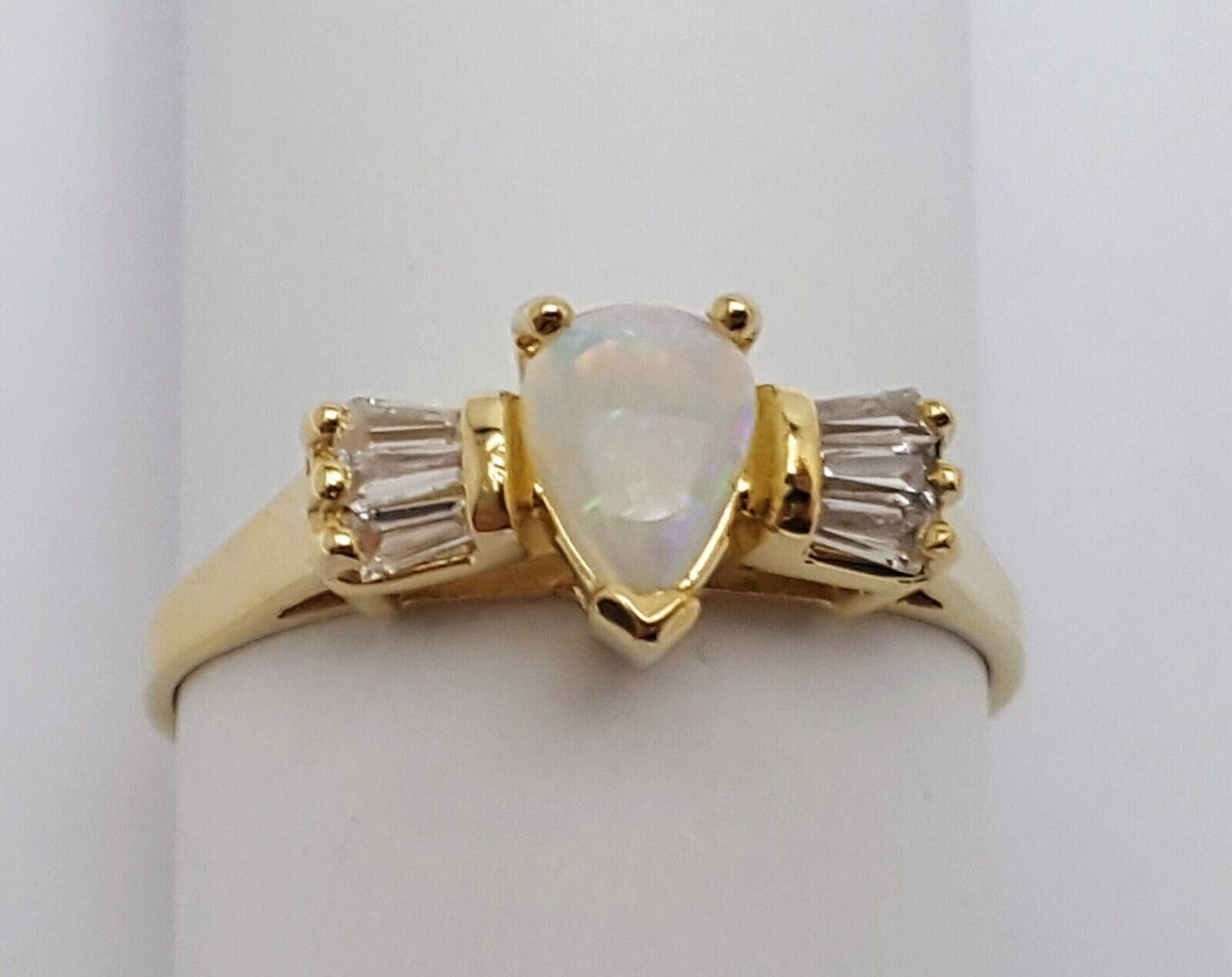 14K  Solid Yellow Gold Designer Opal & Cubic Zirconia Ring