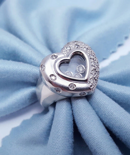 14K Solid White Gold Ladies Designer Motion Heart Diamond Ring