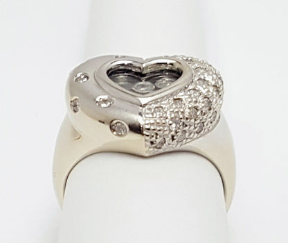 14K Solid White Gold Ladies Designer Motion Heart Diamond Ring