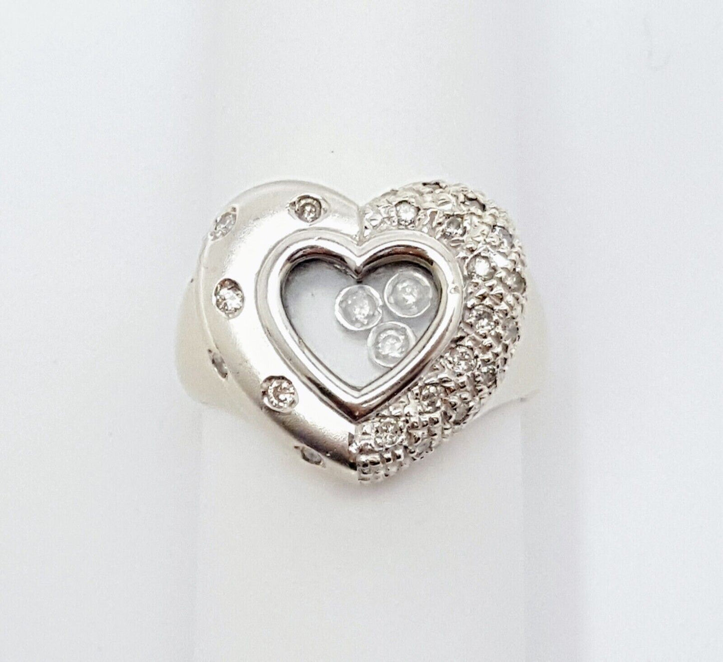 14K Solid White Gold Ladies Designer Motion Heart Diamond Ring