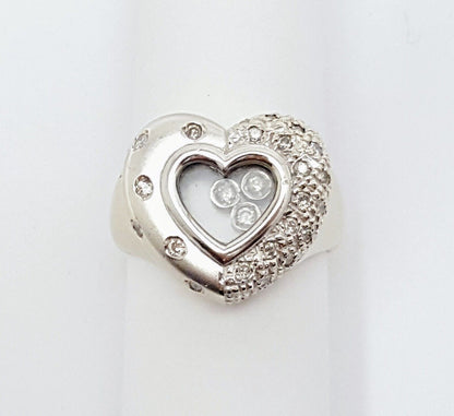 14K Solid White Gold Ladies Designer Motion Heart Diamond Ring