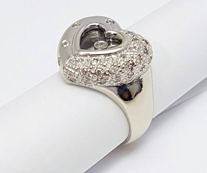 14K Solid White Gold Ladies Designer Motion Heart Diamond Ring