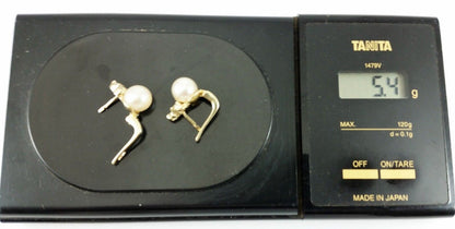 14K Yellow Gold Designer Pearl & Diamond Earrings