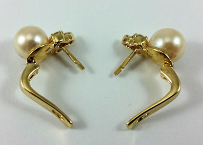 14K Yellow Gold Designer Pearl & Diamond Earrings