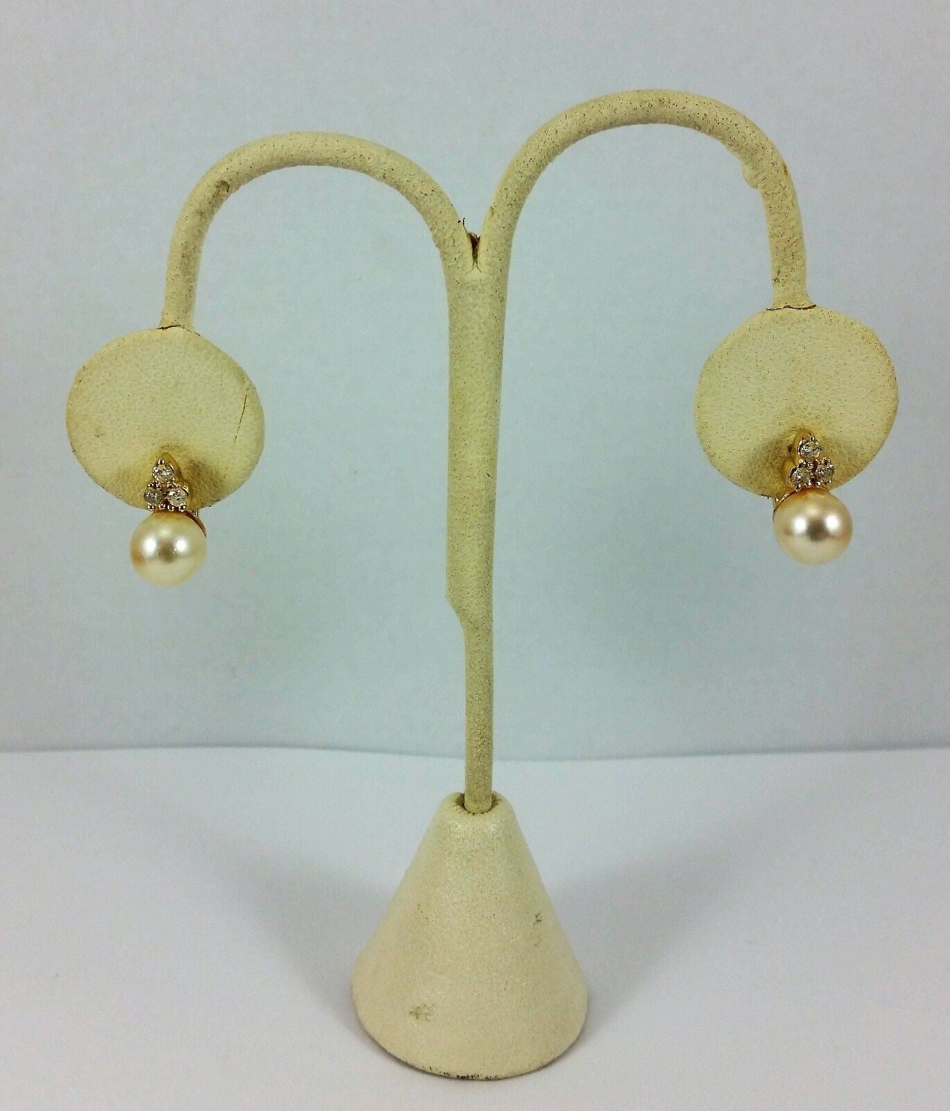 14K Yellow Gold Designer Pearl & Diamond Earrings