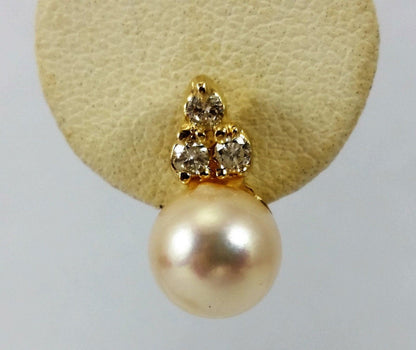 14K Yellow Gold Designer Pearl & Diamond Earrings