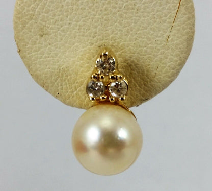 14K Yellow Gold Designer Pearl & Diamond Earrings