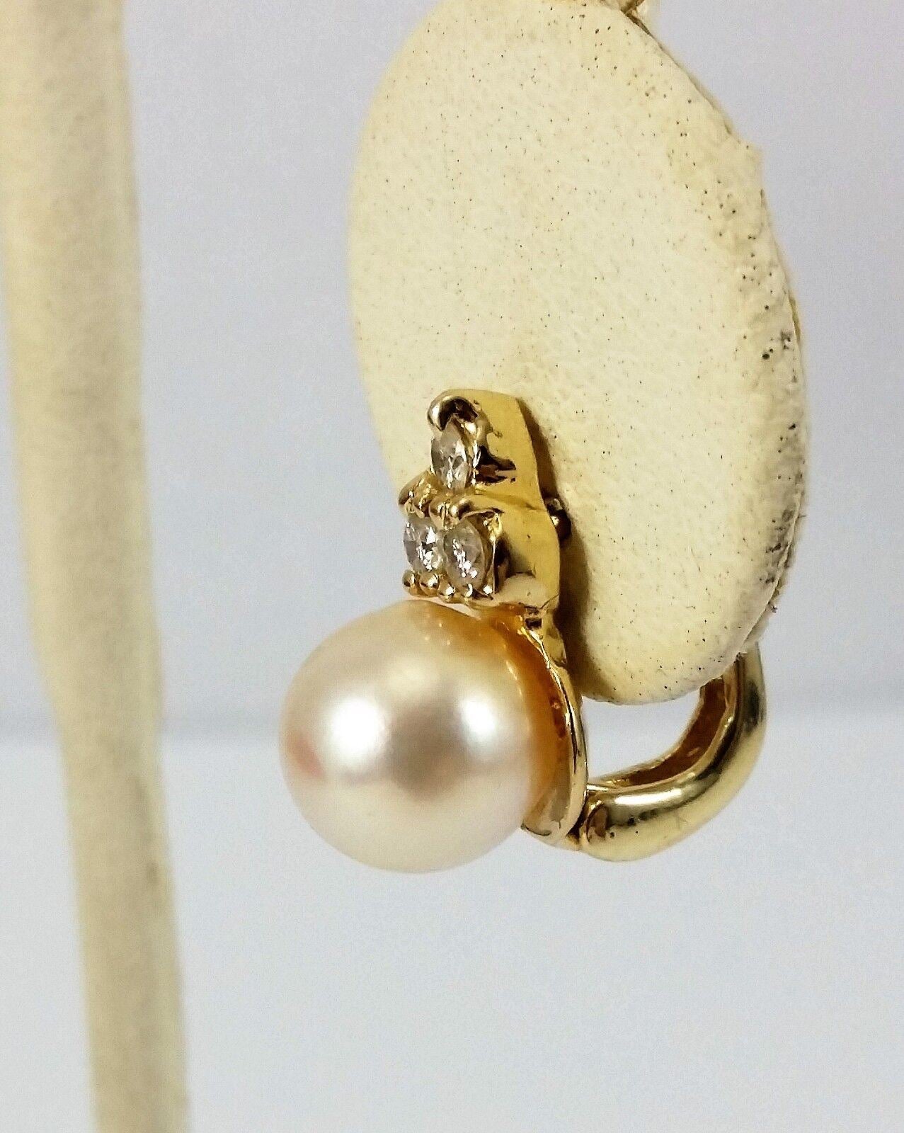 14K Yellow Gold Designer Pearl & Diamond Earrings