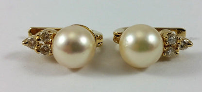 14K Yellow Gold Designer Pearl & Diamond Earrings