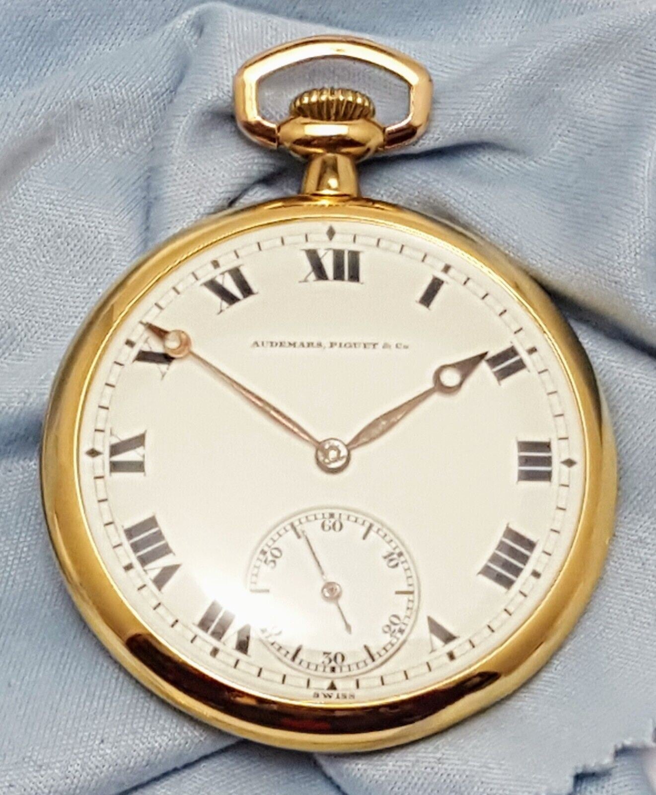 Audemars Piguet Open Face 8s 21J 18k Yellow Gold Subdial 17504 Pocket Watch