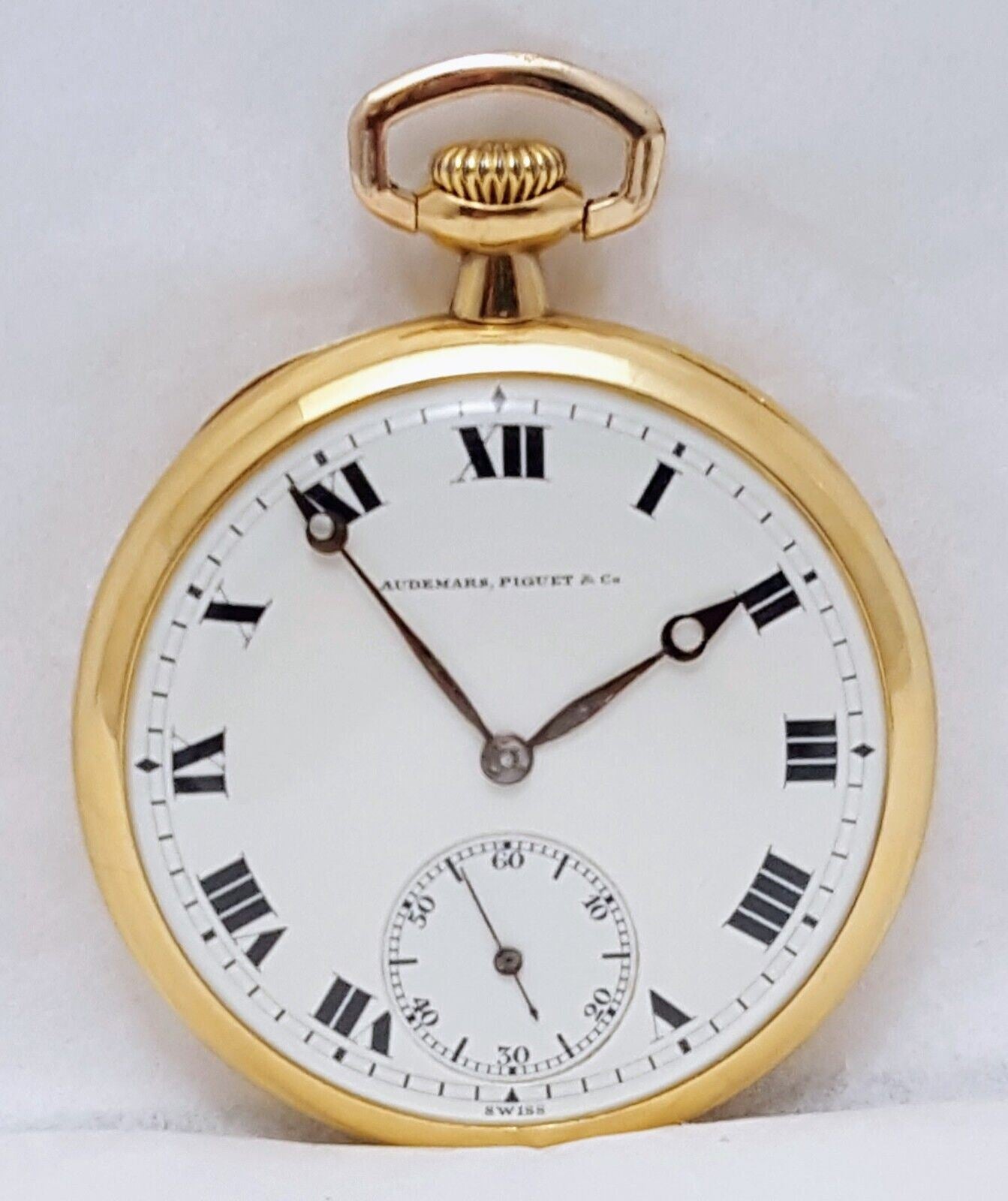 Audemars Piguet Open Face 8s 21J 18k Yellow Gold Subdial 17504 Pocket Watch