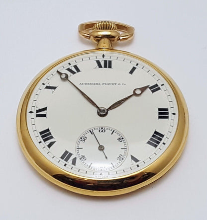 Audemars Piguet Open Face 8s 21J 18k Yellow Gold Subdial 17504 Pocket Watch