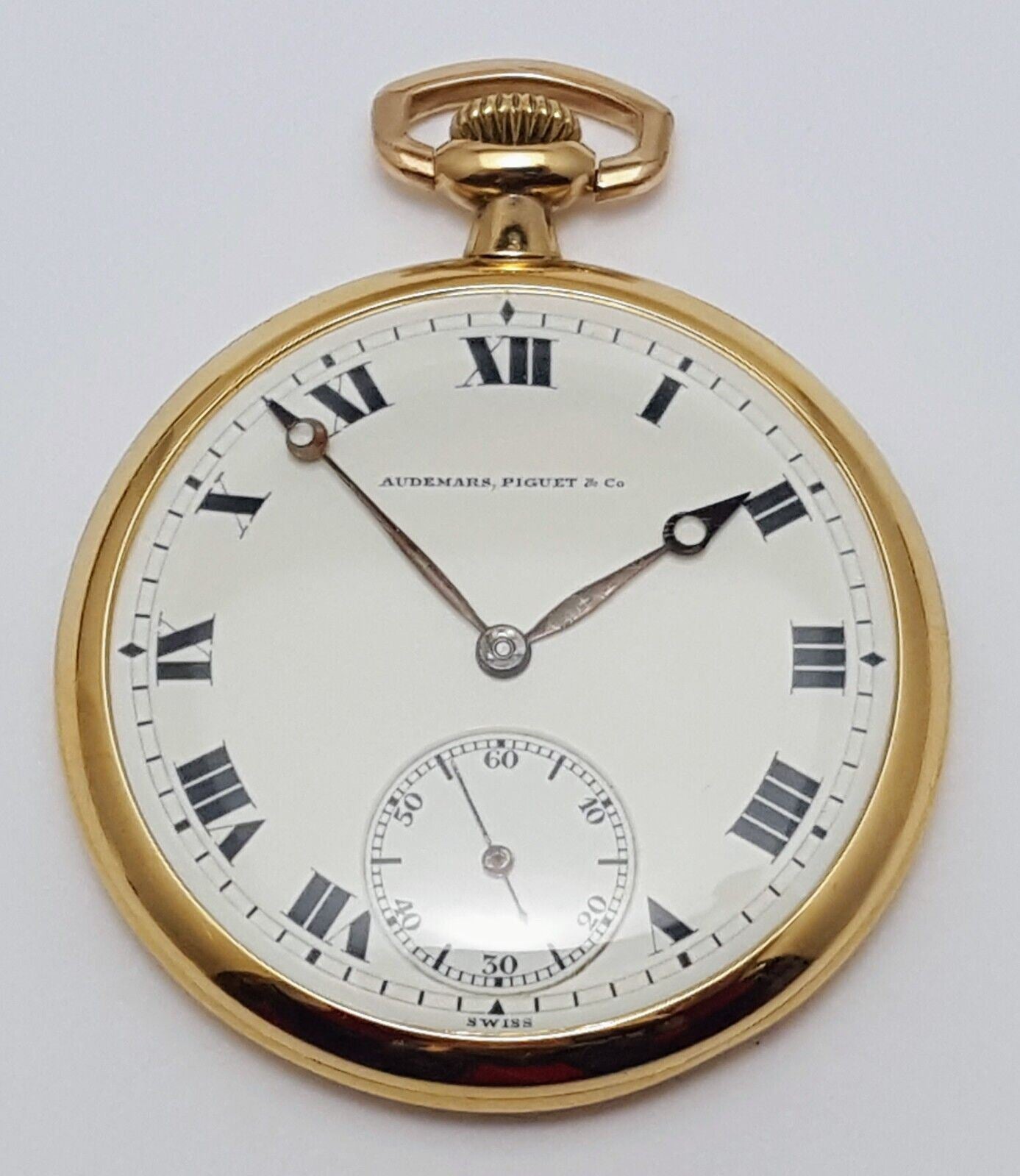 Audemars Piguet Open Face 8s 21J 18k Yellow Gold Subdial 17504 Pocket Watch