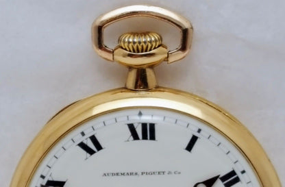 Audemars Piguet Open Face 8s 21J 18k Yellow Gold Subdial 17504 Pocket Watch