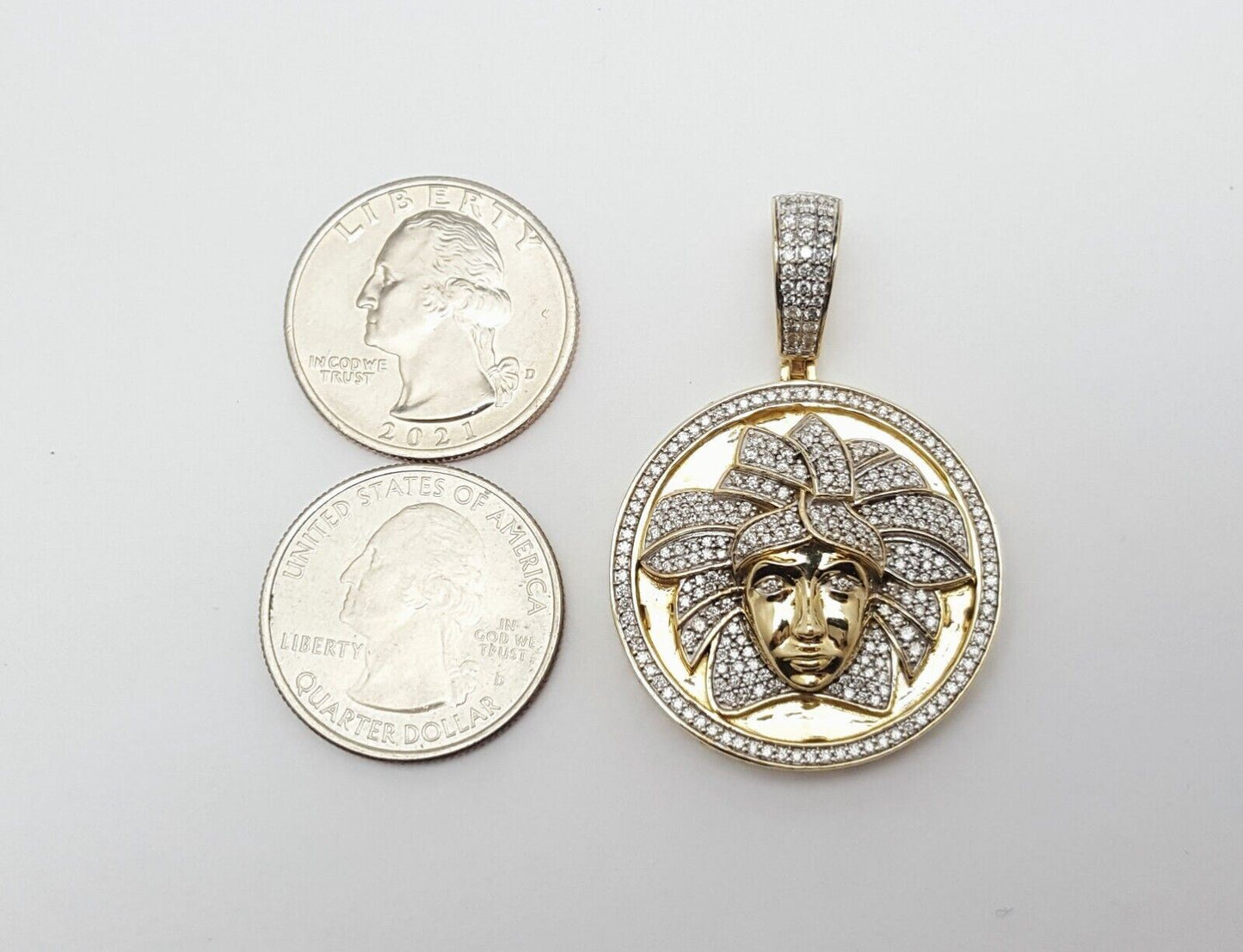 10K Solid Yellow Gold Circular Medusa Versace Diamond Charm Pendant