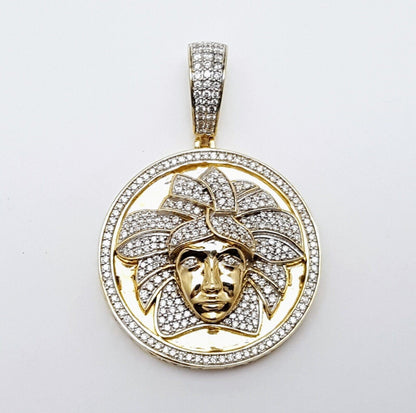 10K Solid Yellow Gold Circular Medusa Versace Diamond Charm Pendant