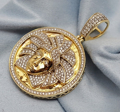 10K Solid Yellow Gold Circular Medusa Versace Diamond Charm Pendant