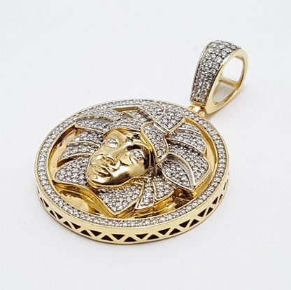 10K Solid Yellow Gold Circular Medusa Versace Diamond Charm Pendant