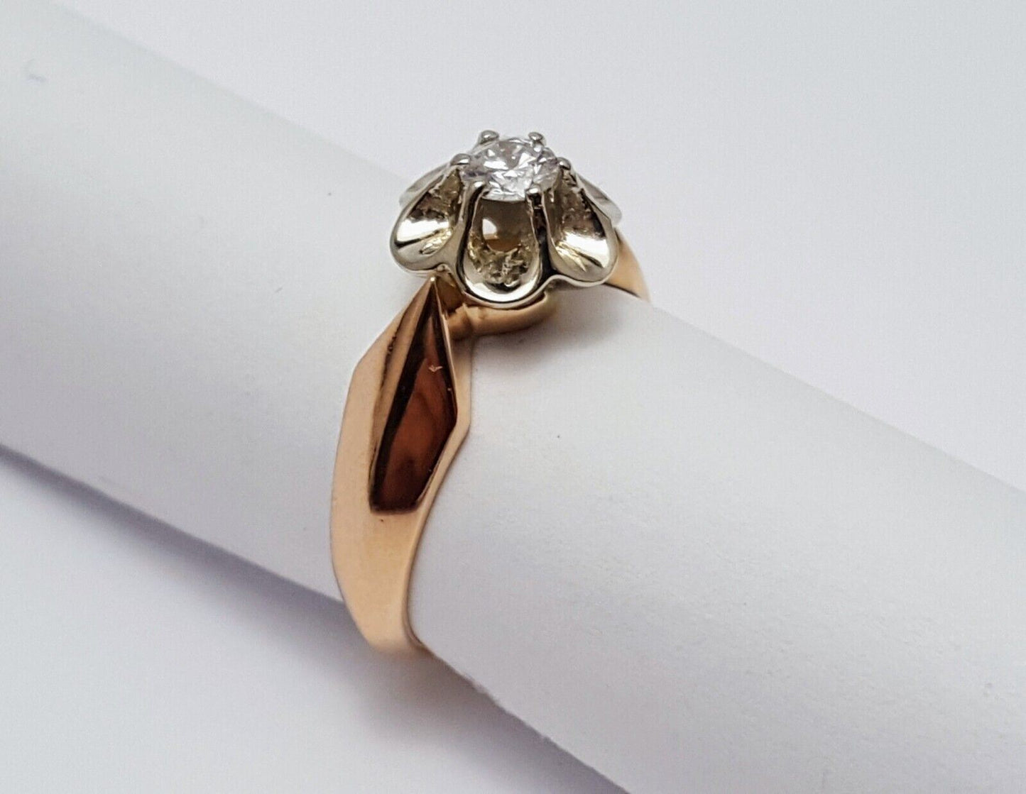 14K Two Tone Multi Tone Gold USSR Diamond Ring