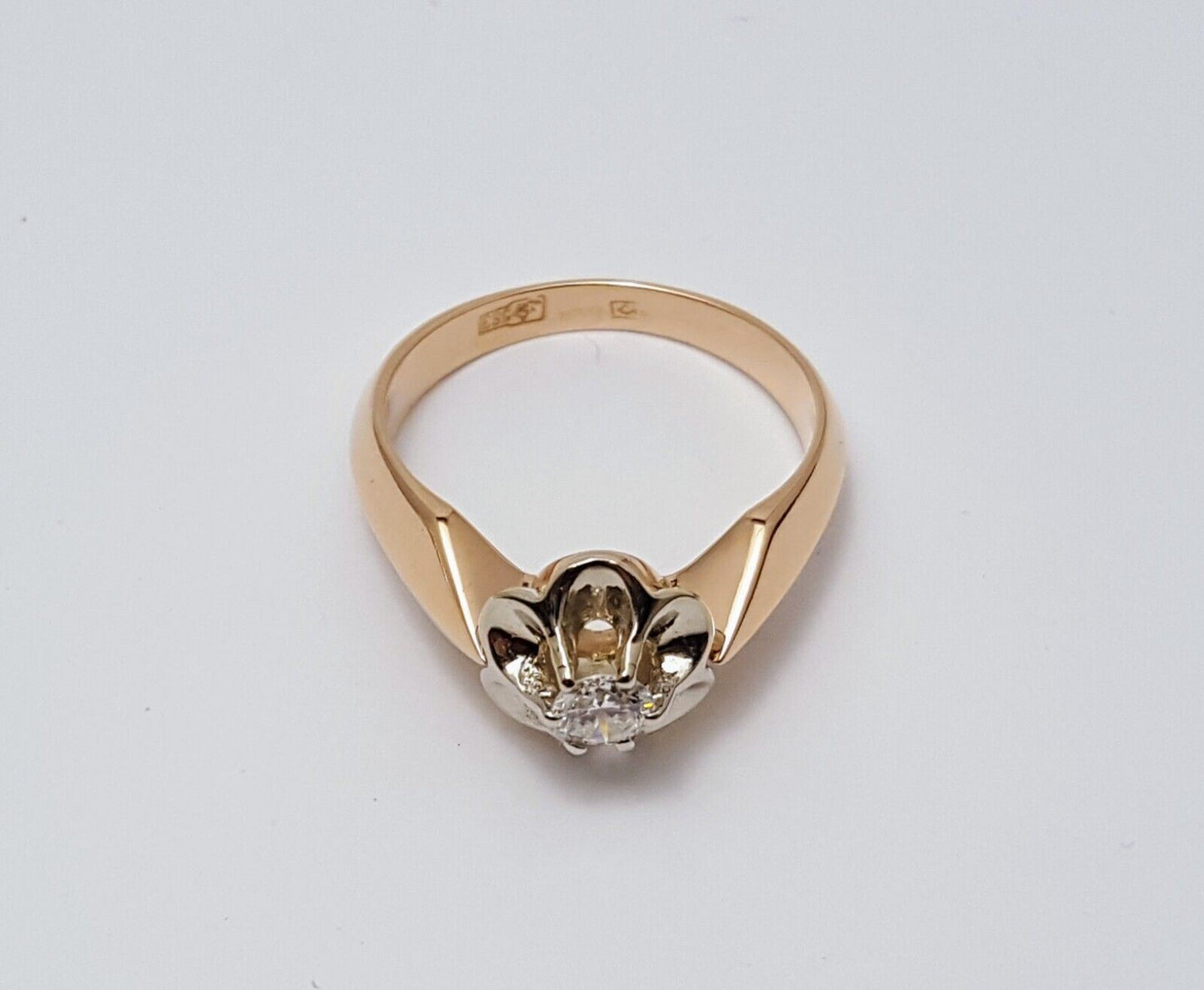 14K Two Tone Multi Tone Gold USSR Diamond Ring