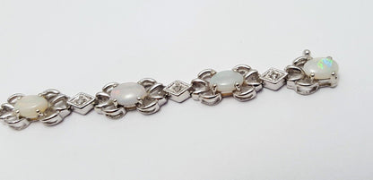 14K White Gold Designer Opal & Diamond Tennis Bracelet