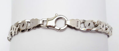 Unique 10K Karat Solid White Gold Custom Design Figaro Link Bracelet Italy Made