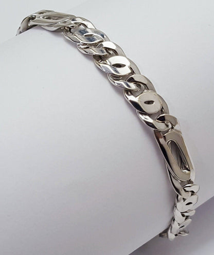 Unique 10K Karat Solid White Gold Custom Design Figaro Link Bracelet Italy Made