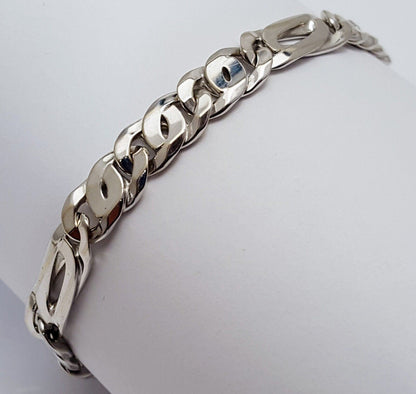 Unique 10K Karat Solid White Gold Custom Design Figaro Link Bracelet Italy Made