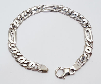 Unique 10K Karat Solid White Gold Custom Design Figaro Link Bracelet Italy Made