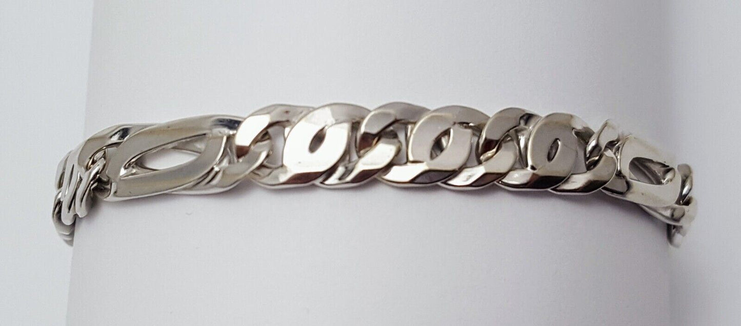 Unique 10K Karat Solid White Gold Custom Design Figaro Link Bracelet Italy Made