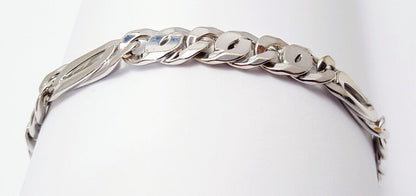 Unique 10K Karat Solid White Gold Custom Design Figaro Link Bracelet Italy Made