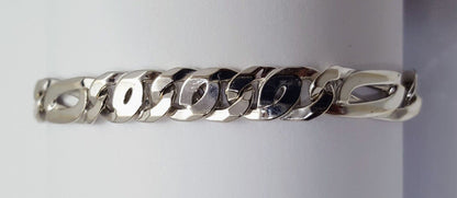 Unique 10K Karat Solid White Gold Custom Design Figaro Link Bracelet Italy Made