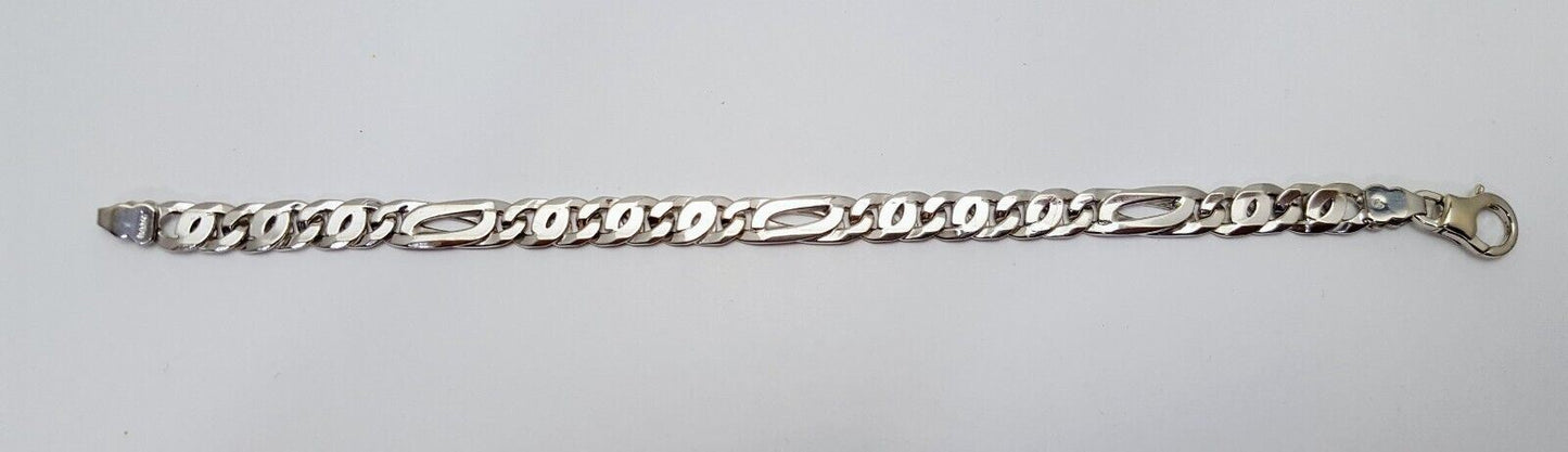 Unique 10K Karat Solid White Gold Custom Design Figaro Link Bracelet Italy Made