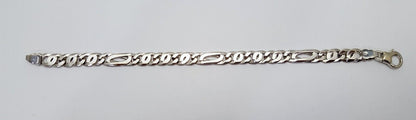 Unique 10K Karat Solid White Gold Custom Design Figaro Link Bracelet Italy Made