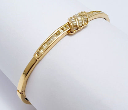 Elegant 14K Solid Yellow Gold Designer Spiral Baguette Diamond Bangle Bracelet