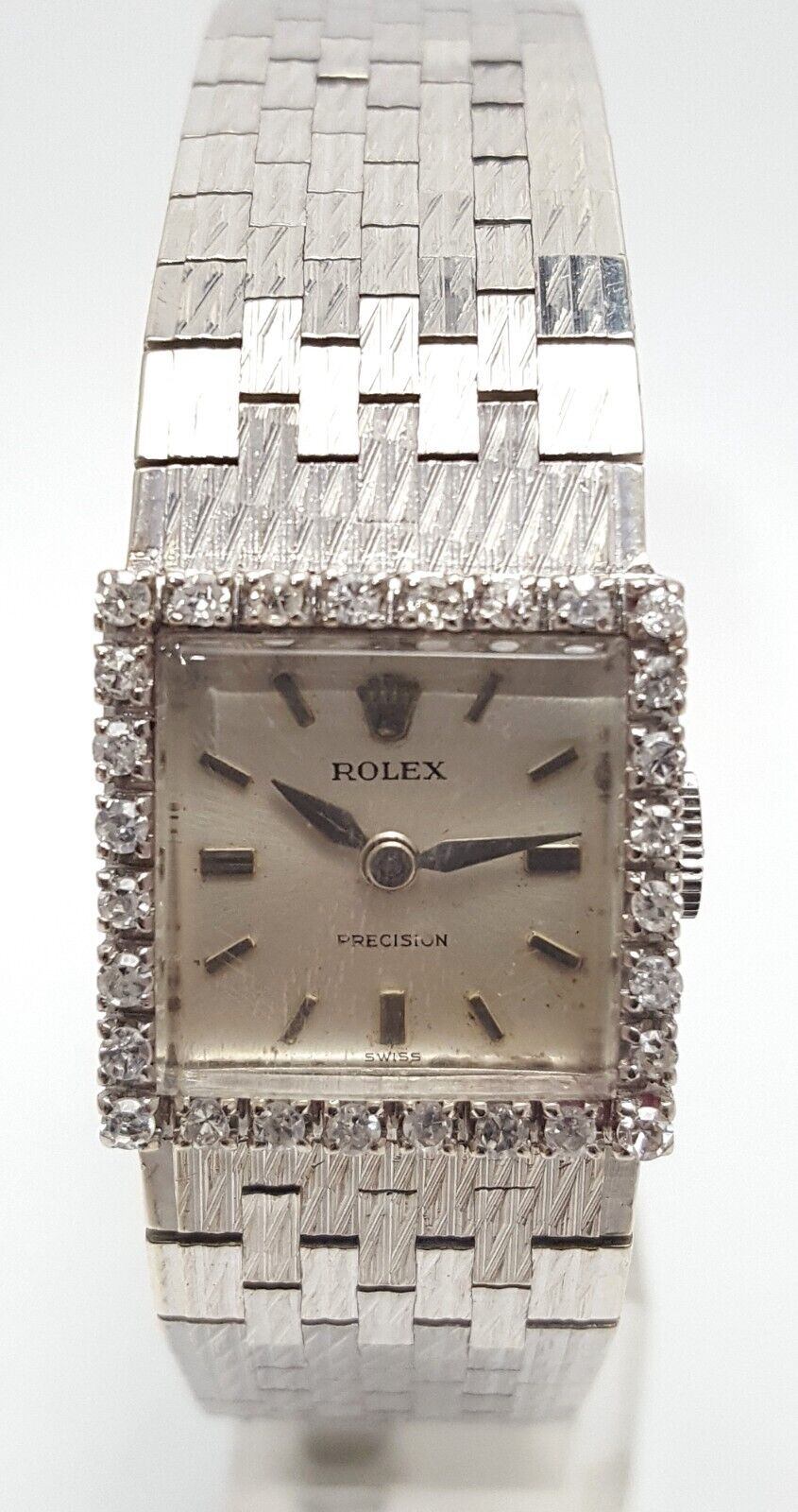 Vintage Rolex 18k White Gold Bracelet Precision Diamond Bezel 3408 Calibre 1300