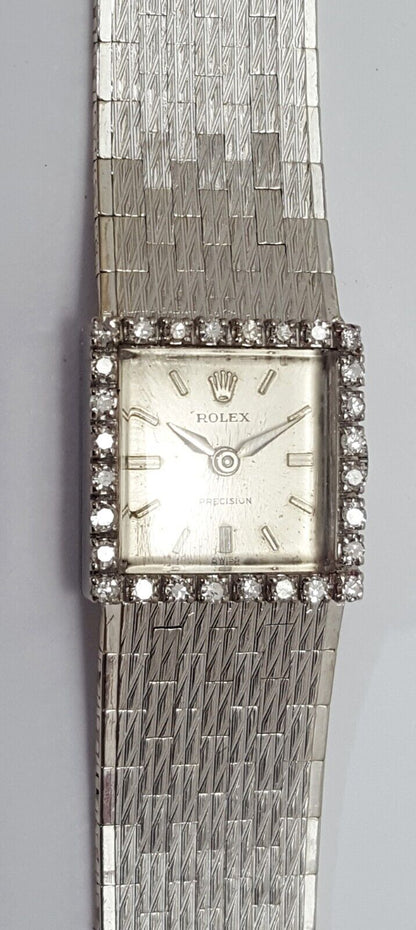 Vintage Rolex 18k White Gold Bracelet Precision Diamond Bezel 3408 Calibre 1300