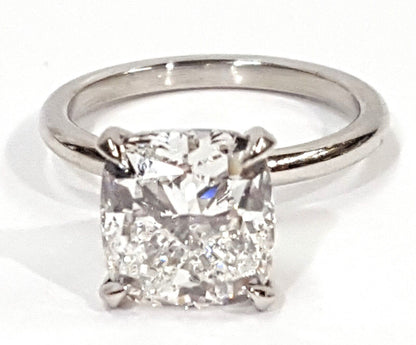 Platinum 3.01ct Natural Cushion Cut Solitaire Diamond Engagement Ring GIA Cert