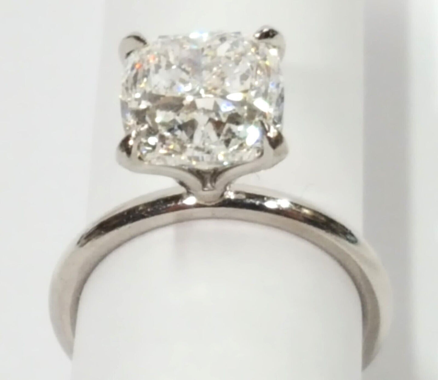 Platinum 3.01ct Natural Cushion Cut Solitaire Diamond Engagement Ring GIA Cert